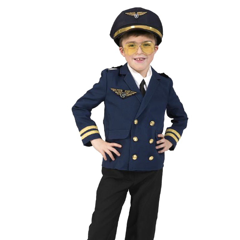 Party Games Kids Birthday - Children Halloween Costume Aircraft Captain's Uniform